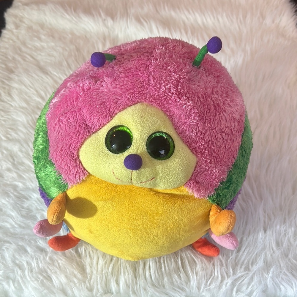 Ty Pink and Yellow Stuffed Animal with Green Accents